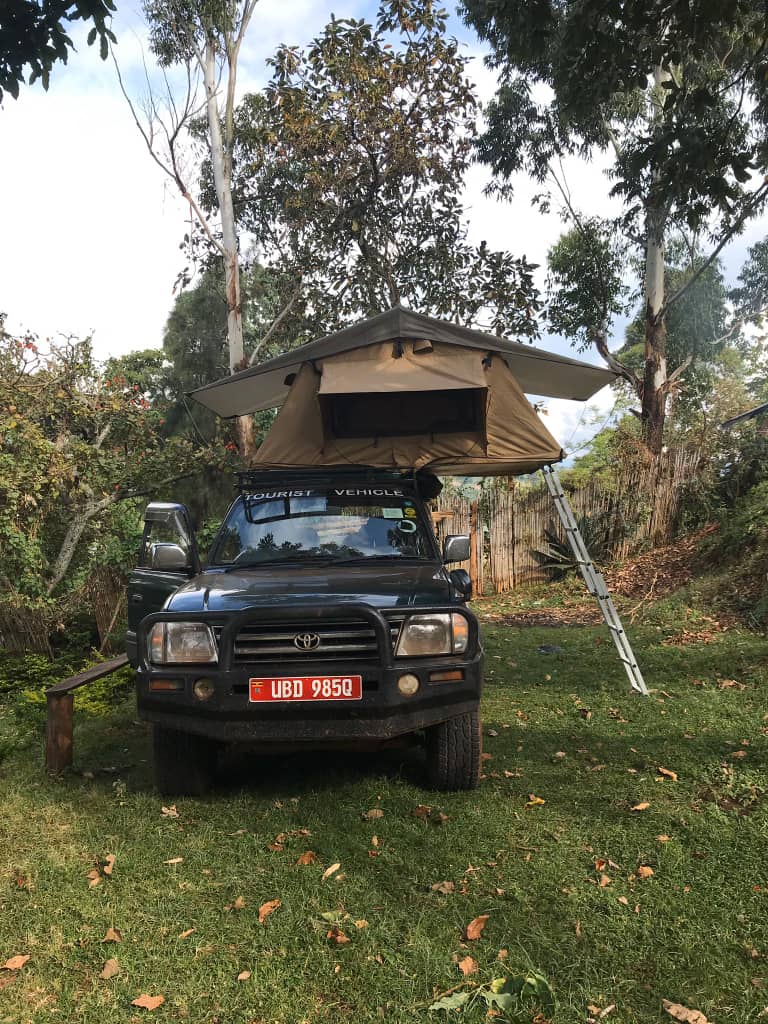 Rooftop tent car in Uganda